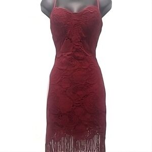 a’gaci Red Lace dress with tassels